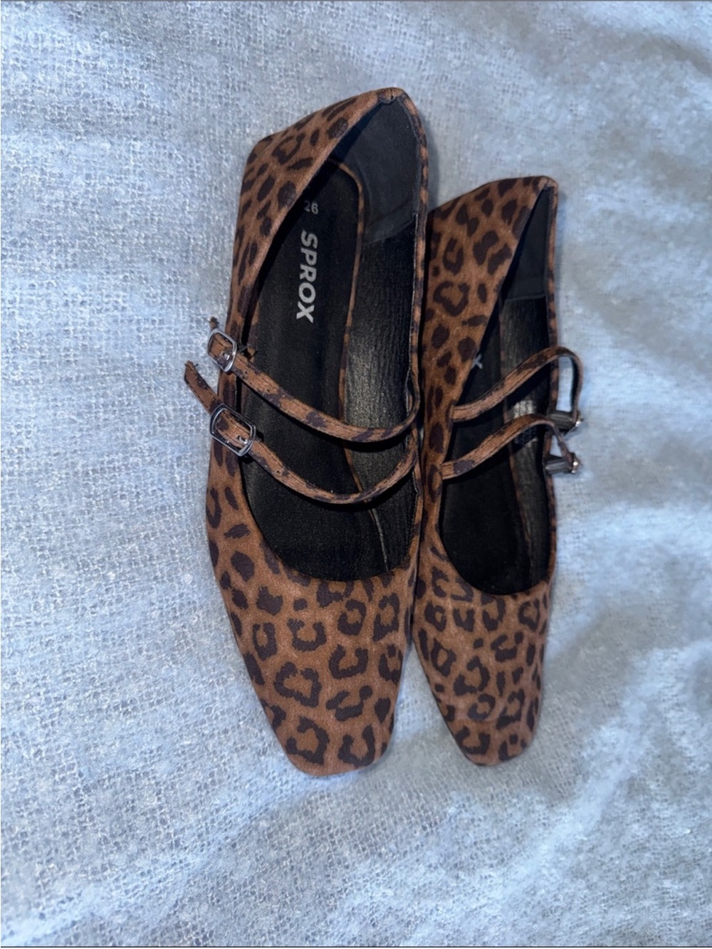 Women's Leopard Double-Strap Ballet Flats in Brown Size EU 41/US 9.5-10